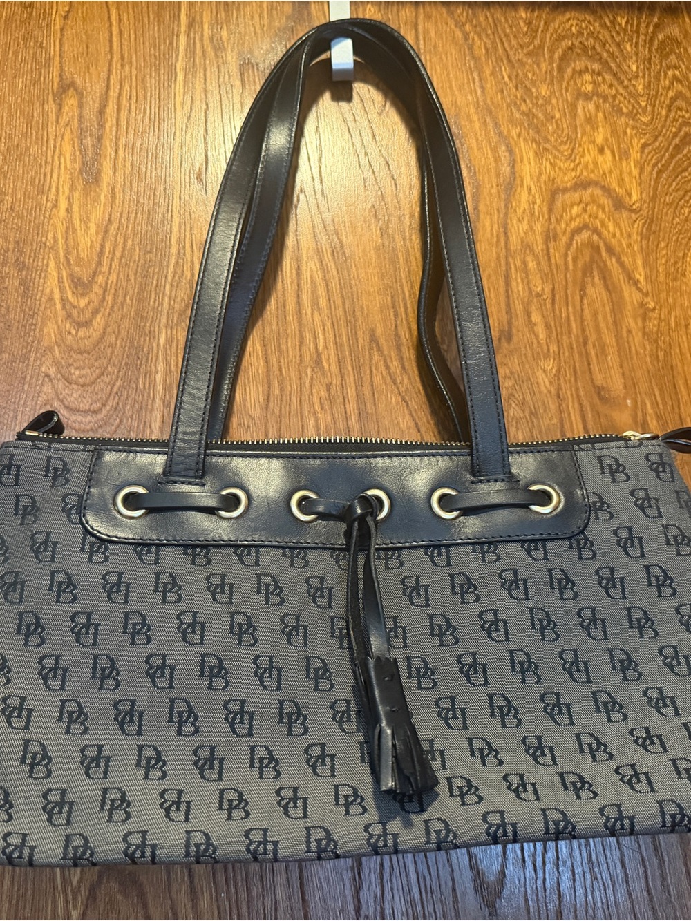 Dooney and Bourke Patterned Canvas Tote with Leather Trim
